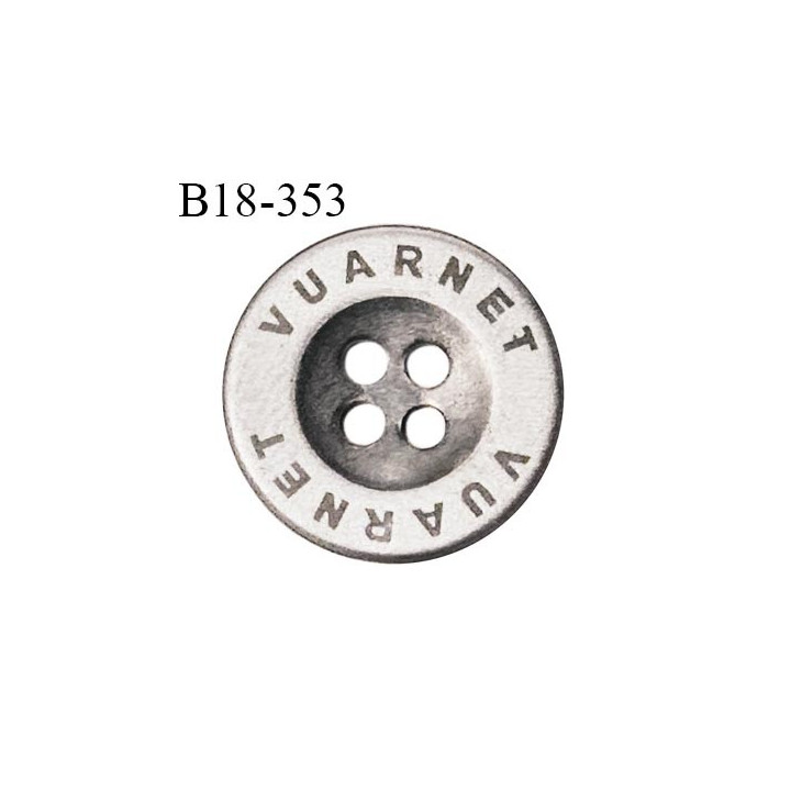 Bouton 18 mm haut de gamme métal couleur argent vieilli inscription Vuarnet couleur laiton 4 trous prix à la pièce