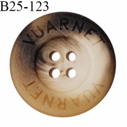 Bouton 25 mm couleur marron et beige inscription Vuarnet très belle qualité 4 trous diamètre 25 mm épaisseur 4 mm prix à l'unité