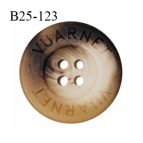 Bouton 25 mm couleur marron et beige inscription Vuarnet très belle qualité 4 trous diamètre 25 mm épaisseur 4 mm prix à l'unité