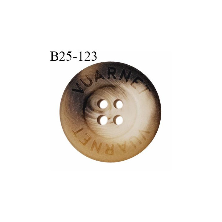 Bouton 25 mm couleur marron et beige inscription Vuarnet très belle qualité 4 trous diamètre 25 mm épaisseur 4 mm prix à l'unité