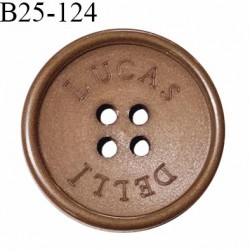 Bouton 25 mm couleur marron inscription Lucas Delti très belle qualité 4 trous diamètre 25 mm épaisseur 4 mm prix à l'unité