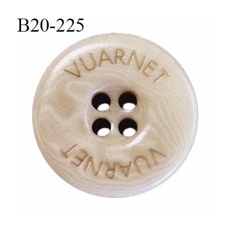 Bouton 20 mm couleur beige clair inscription Vuarnet 4 trous diamètre 20 mm épaisseur 4 mm prix à l'unité