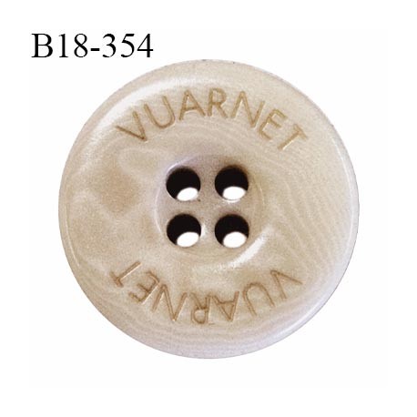 Bouton 18 mm couleur beige clair inscription Vuarnet 4 trous diamètre 18 mm épaisseur 4 mm prix à l'unité