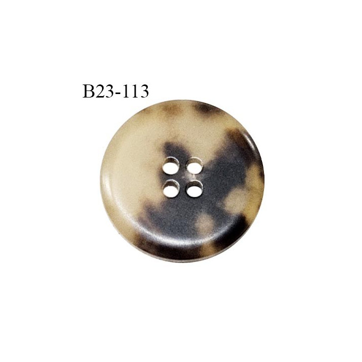 Bouton 23 mm couleur marron et beige marbré 4 trous diamètre 23 mm épaisseur 3 mm prix à l'unité