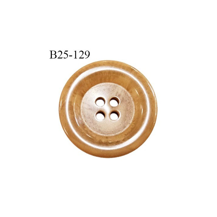 Bouton 25 mm pvc couleur beige caramel marbré en transparence 4 trous diamètre 25 mm épaisseur 5 mm prix à l'unité