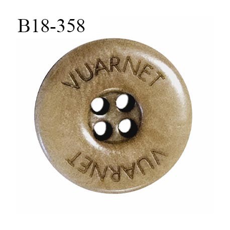 Bouton 18 mm couleur marron clair inscription Vuarnet 4 trous diamètre 18 mm épaisseur 3 mm prix à l'unité