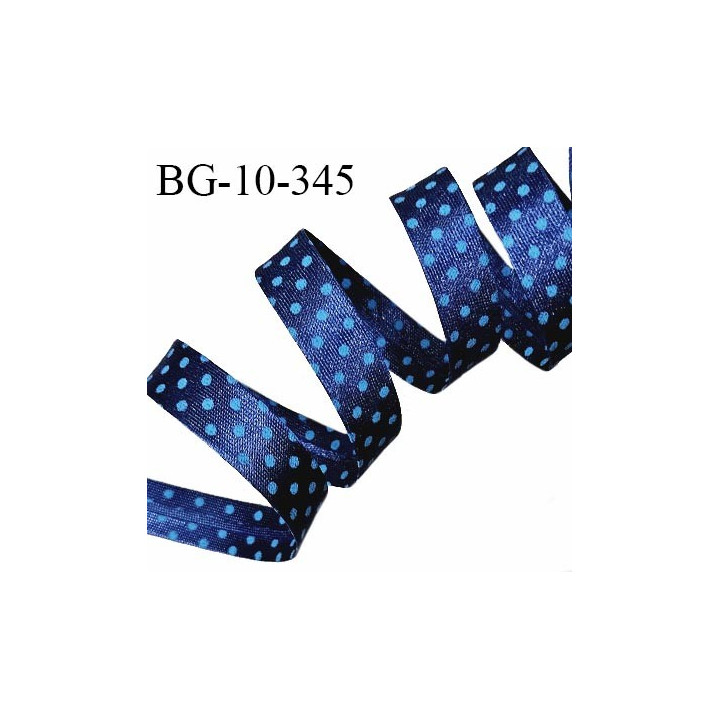 Biais plié 10 mm couleur bleu avec des pois bleu turquoise effet satin largeur 10 mm prix au mètre