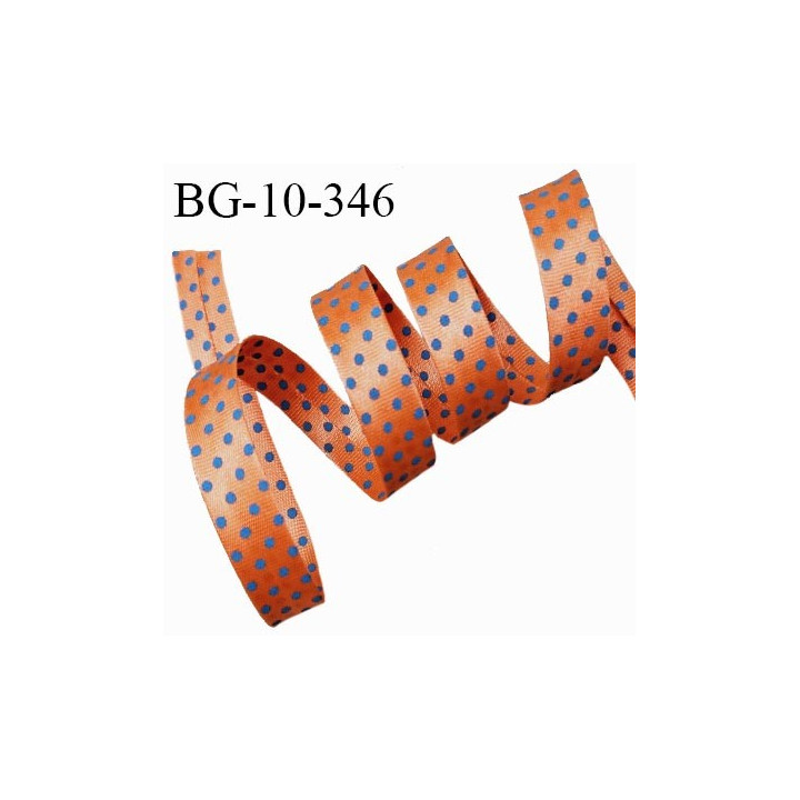 Biais plié 10 mm couleur orange avec des pois bleu turquoise effet satin largeur 10 mm prix au mètre