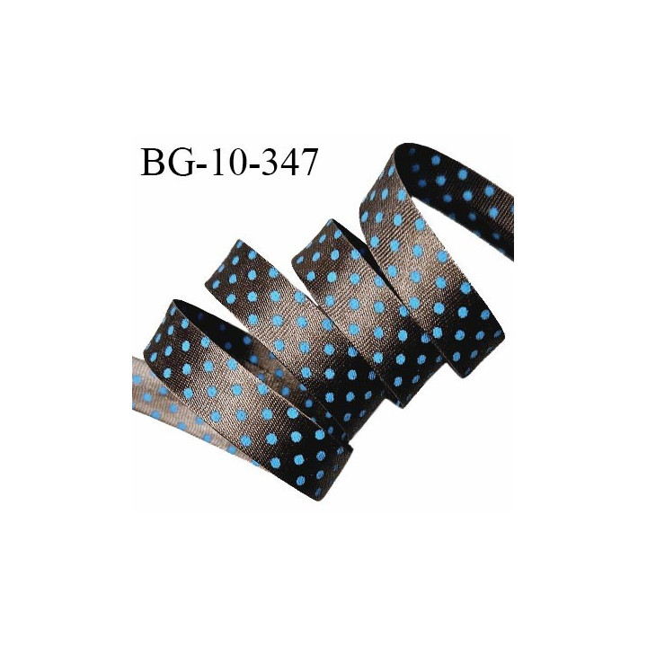 Biais plié 10 mm couleur marron avec des pois bleu turquoise effet satin largeur 10 mm prix au mètre