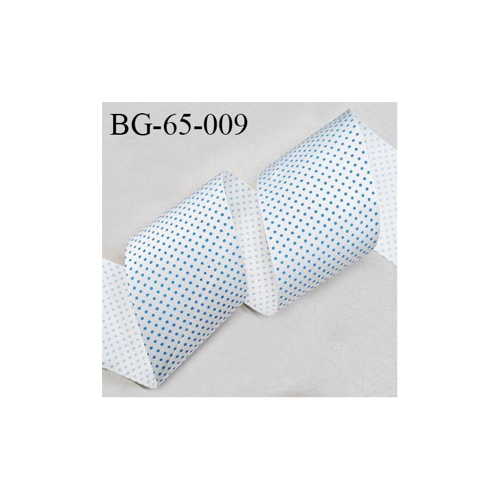 Biais à plier 65 mm synthétique brillant couleur naturel à pois bleu turquoise largeur 65 mm prix au mètre