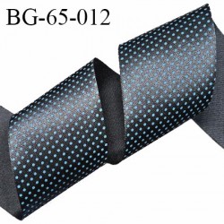 Biais à plier 65 mm synthétique brillant couleur noir à pois bleu turquoise largeur 65 mm prix au mètre