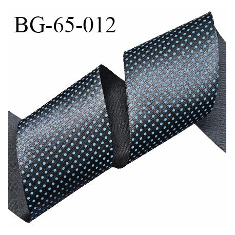 Biais à plier 65 mm synthétique brillant couleur noir à pois bleu turquoise largeur 65 mm prix au mètre