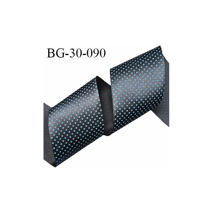 Biais à plier 30 mm synthétique brillant couleur noir à pois bleu turquoise largeur 30 mm prix au mètre