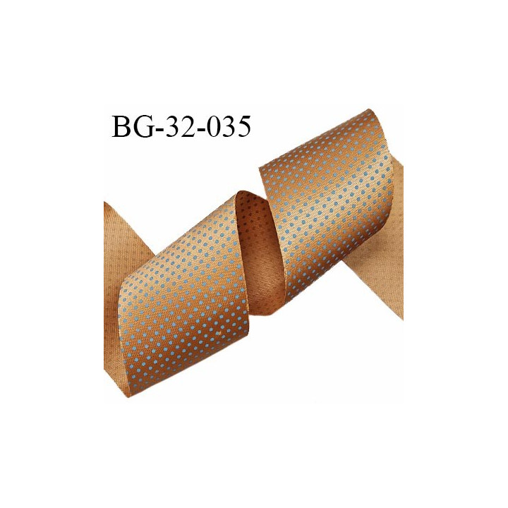 Biais à plier 32 mm synthétique brillant couleur marron clair à pois bleu turquoise largeur 32 mm prix au mètre