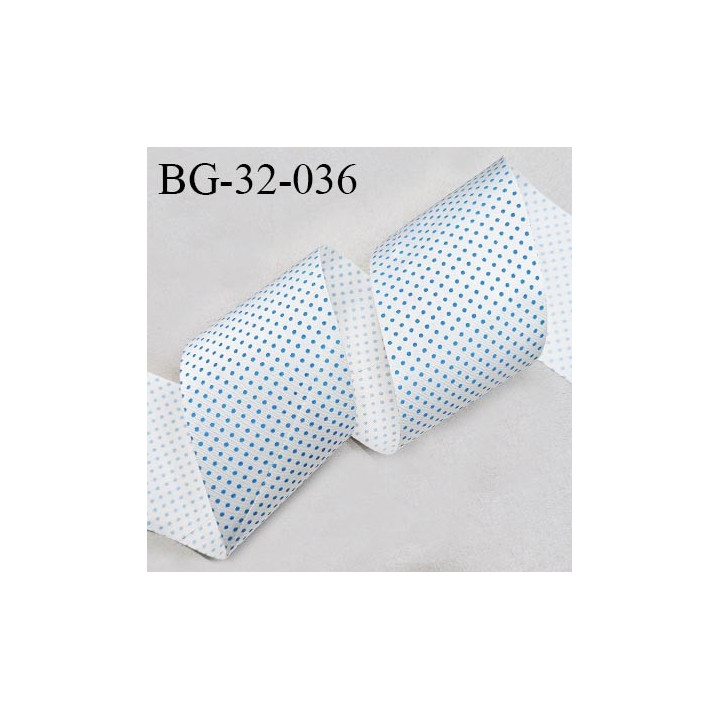 Biais à plier 32 mm synthétique brillant couleur naturel à pois bleu turquoise largeur 32 mm prix au mètre