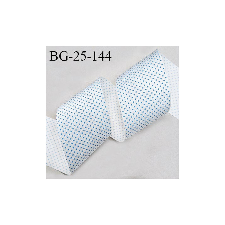 Biais à plier 25 mm synthétique brillant couleur naturel à pois bleu turquoise largeur 25 mm prix au mètre