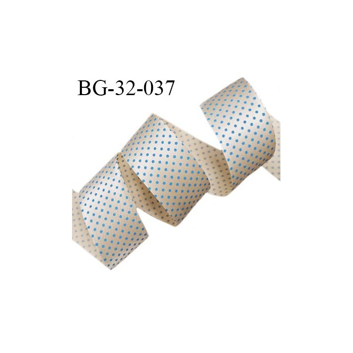 Biais à plier 32 mm synthétique brillant couleur beige à pois bleu turquoise largeur 32 mm prix au mètre