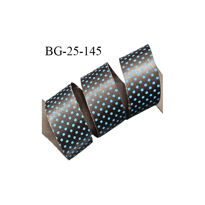 Biais à plier 25 mm synthétique brillant couleur marron à pois bleu turquoise largeur 25 mm prix au mètre