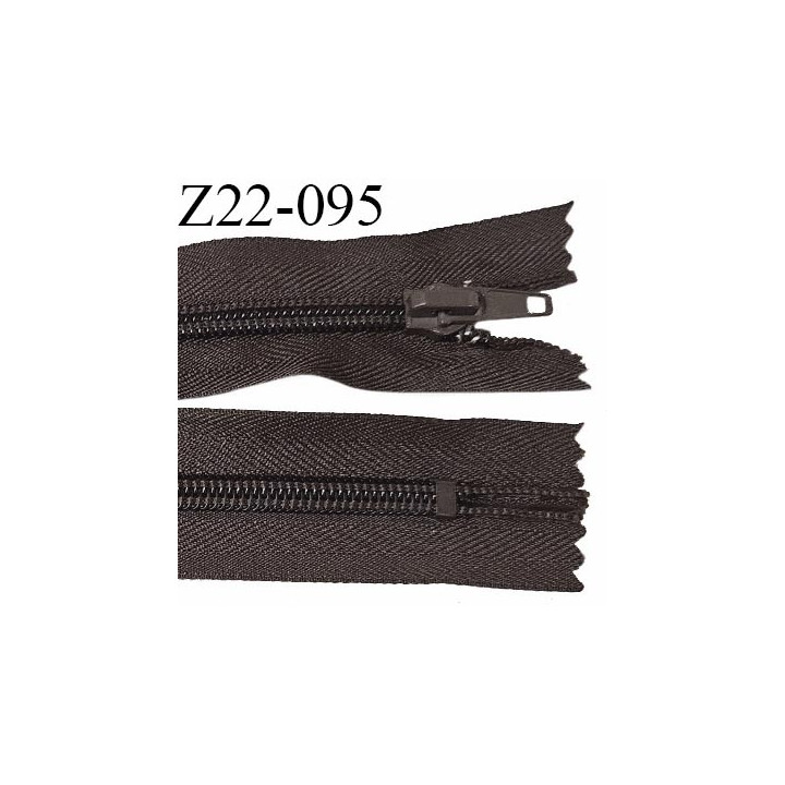 Fermeture zip 22 cm non séparable couleur marron avec glissière nylon invisible largeur 3.2 cm prix à l'unité