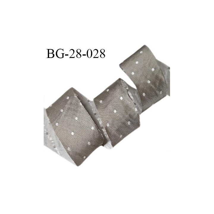 Biais à plat 28 mm à plier style satin couleur taupe à pois blanc largeur 28 mm prix au mètre