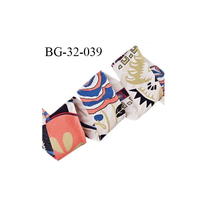 Biais à plier 32 mm coton motifs imprimés multicolores largeur 32 mm prix au mètre