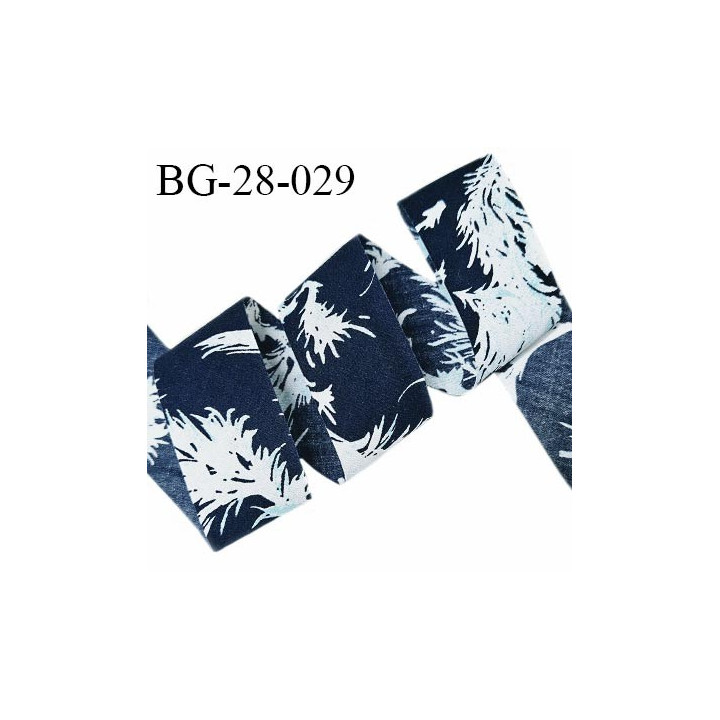 Biais à plat 28 mm à plier coton à motifs couleur bleu et blanc largeur 28 mm prix au mètre