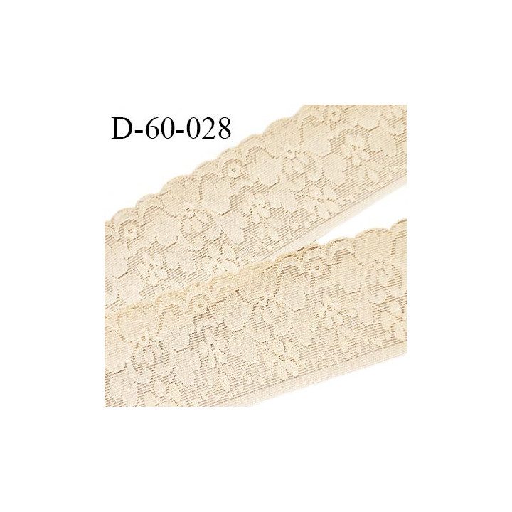 Dentelle 60 mm lycra élastique avec bandes anti glisse en silicone fabriqué en France couleur beige pêche prix au mètre
