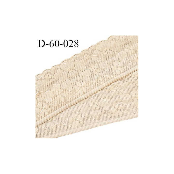 Dentelle 60 mm lycra élastique avec bandes anti glisse en silicone fabriqué en France couleur beige pêche prix au mètre