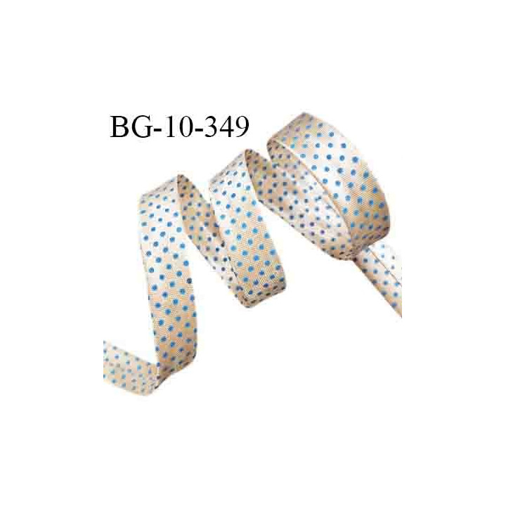 Biais plié 10 mm couleur beige avec des pois bleu turquoise effet satin largeur 10 mm prix au mètre