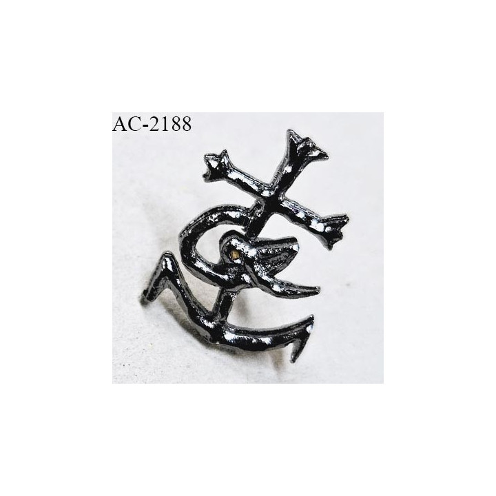 Pins décor ornement bijou en forme d'ancre marine siglée Christian Lacroix en métal couleur gris anthracite prix à l'unité