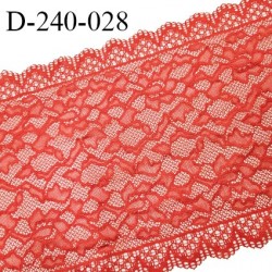 Tissu dentelle 23 cm extensible haut de gamme largeur 23 cm couleur rouge corail prix pour 1 mètre