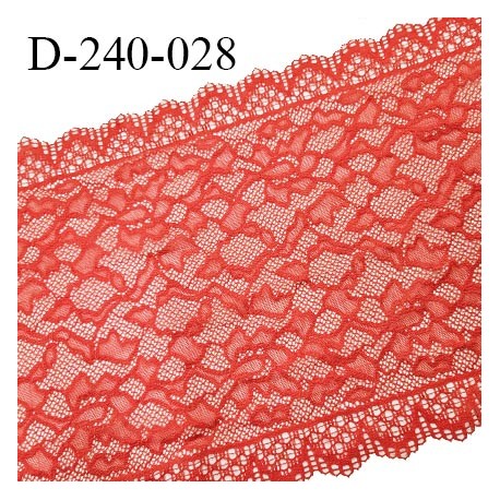 Tissu dentelle 23 cm extensible haut de gamme largeur 23 cm couleur rouge corail prix pour 1 mètre