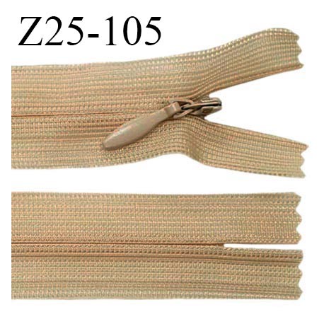 Fermeture zip 26 cm non séparable couleur caramel avec glissière nylon invisible largeur 2.5 cm prix à l'unité