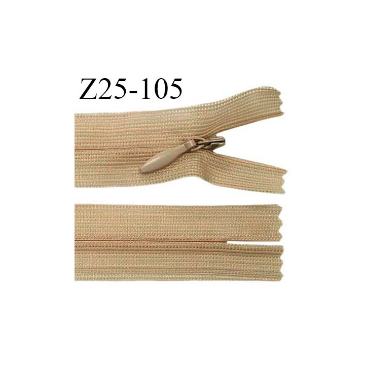 Fermeture zip 26 cm non séparable couleur caramel avec glissière nylon invisible largeur 2.5 cm prix à l'unité