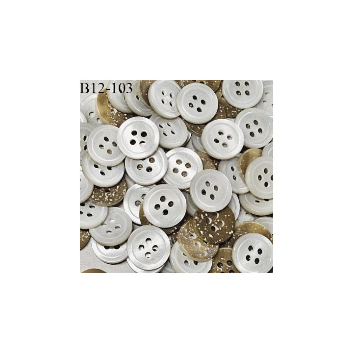 Bouton 12 mm couleur gris clair nacré 4 trous diamètre 12 mm épaisseur 2 mm prix à l'unité