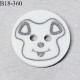 Bouton enfant 18 mm en pvc couleur naturel avec motif tête d'ourson couleur gris 2 trous diamètre 18 mm prix à l'unité