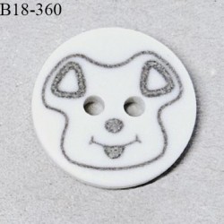 Bouton enfant 18 mm en pvc couleur naturel avec motif tête d'ourson couleur gris 2 trous diamètre 18 mm prix à l'unité