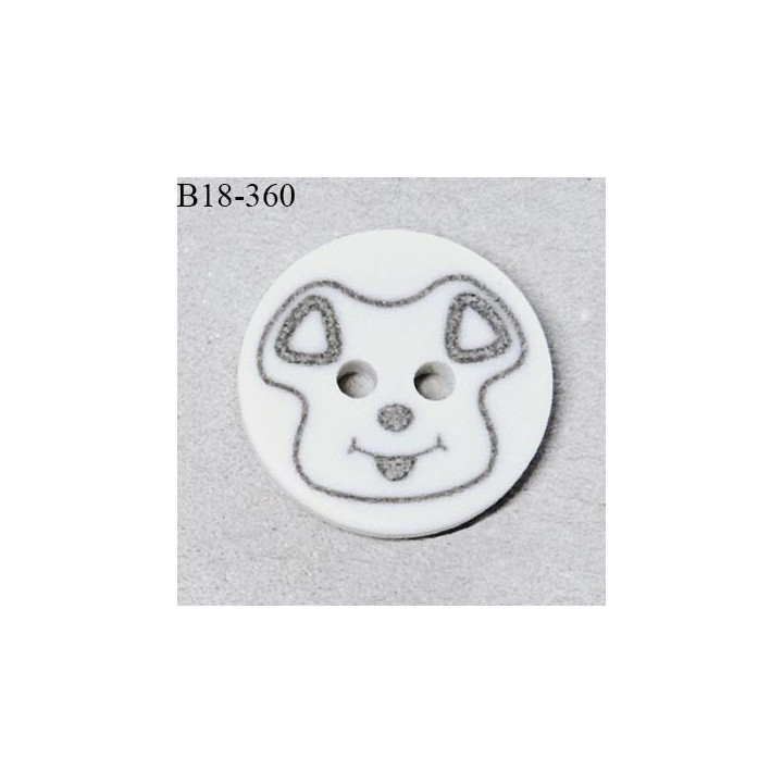 Bouton enfant 18 mm en pvc couleur naturel avec motif tête d'ourson couleur gris 2 trous diamètre 18 mm prix à l'unité