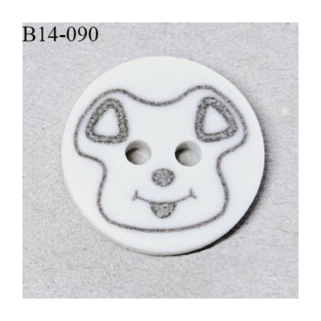 Bouton enfant 14 mm en pvc couleur naturel avec motif tête d'ourson couleur gris 2 trous diamètre 14 mm prix à l'unité
