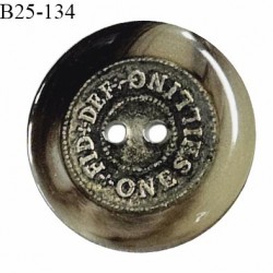 Bouton 25 mm pvc couleur beige et marron marbré avec inscription métallisée 2 trous fabriqué en France prix à l'unité