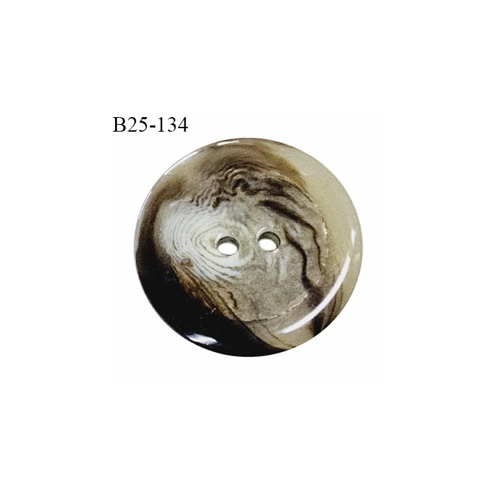 Bouton 25 mm pvc couleur beige et marron marbré avec inscription métallisée 2 trous fabriqué en France prix à l'unité