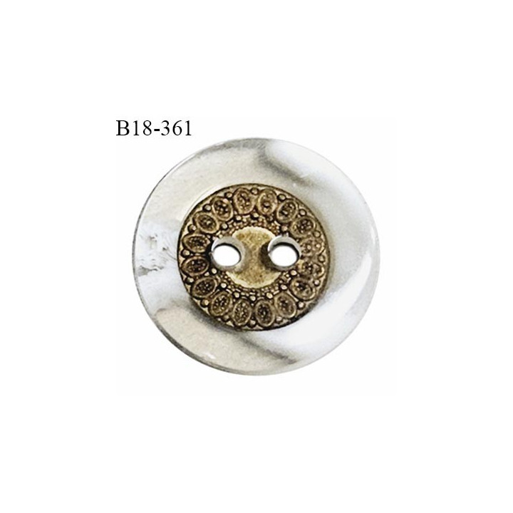 Bouton 18 mm haut de gamme pvc couleur transparent et blanc avec intérieur décor métallisé fabriqué en France prix à l'unité