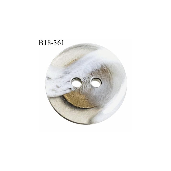 Bouton 18 mm haut de gamme pvc couleur transparent et blanc avec intérieur décor métallisé fabriqué en France prix à l'unité