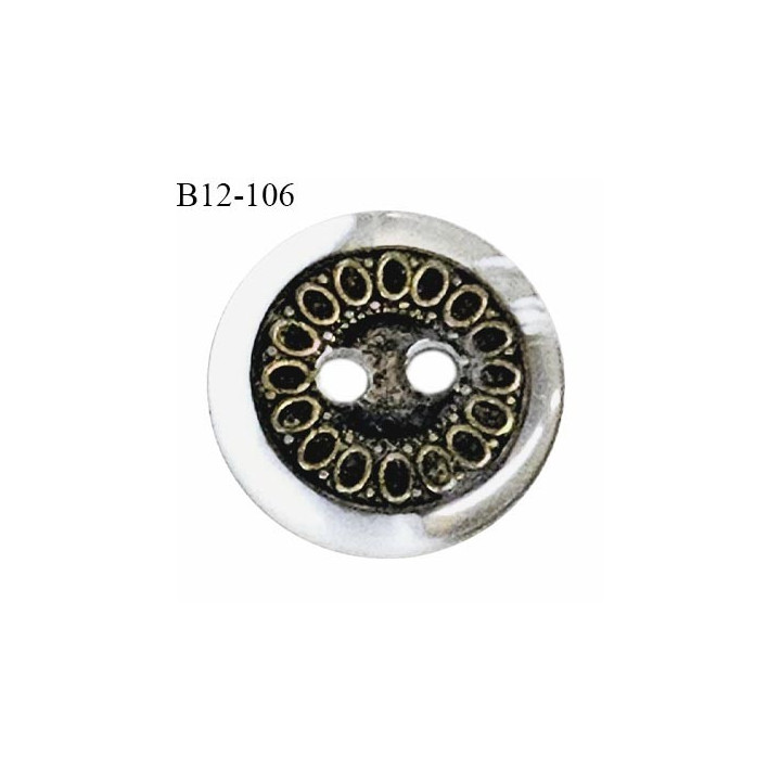 Bouton 12 mm haut de gamme pvc couleur transparent et blanc avec intérieur décor métallisé fabriqué en France prix à l'unité