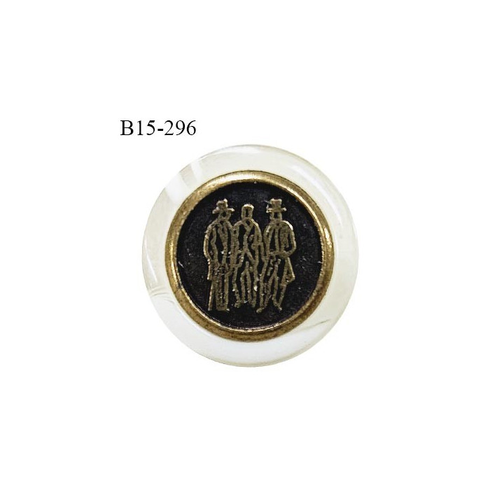 Bouton 15 mm métal gravé avec contour en pvc marbré blanc et transparent fabriqué en France prix à l'unité