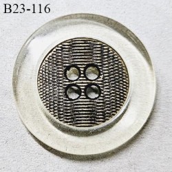 Bouton 23 mm en pvc transaparent avec centre métal 4 trous diamètre 23 mm épaisseur 4 mm prix à l'unité