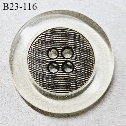 Bouton 23 mm haut de gamme en pvc transparent avec centre métal 4 trous diamètre 23 mm épaisseur 4 mm prix à l'unité