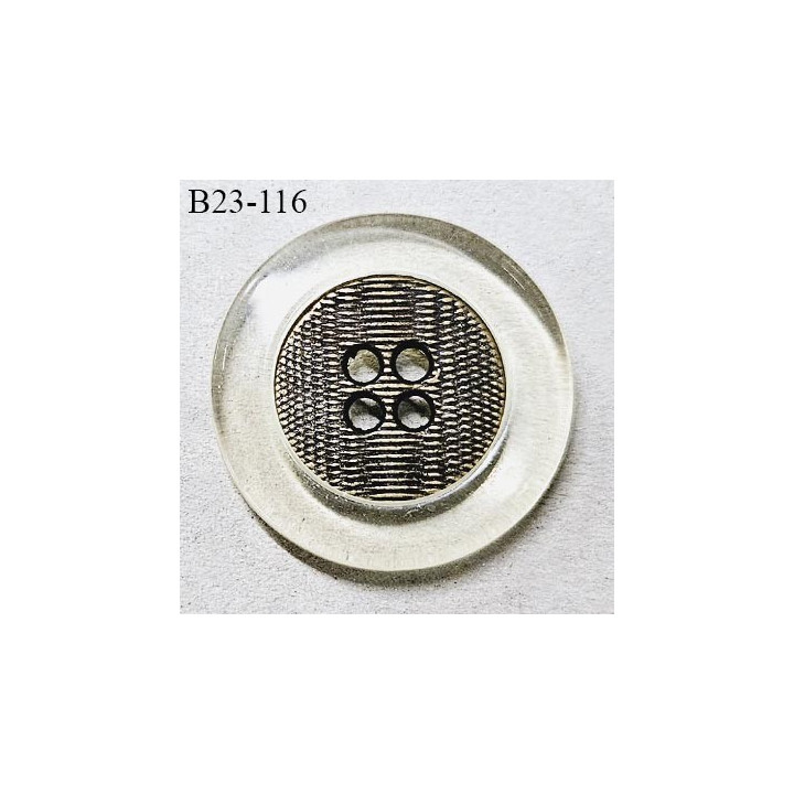Bouton 23 mm en pvc transaparent avec centre métal 4 trous diamètre 23 mm épaisseur 4 mm prix à l'unité