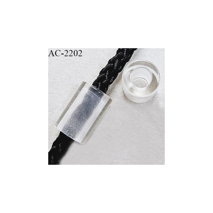 Arrêt stop cordon en pvc couleur translucide hauteur 15 mm largeur 10 mm passage pour cordon de 4 mm prix à l'unité