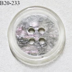 Bouton 20 mm en pvc transparent et gris brillant 4 trous diamètre 20 mm épaisseur 3.5 mm prix à l'unité